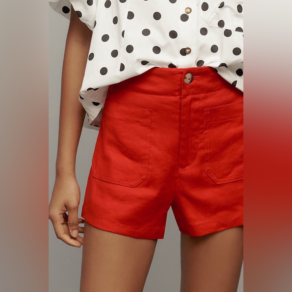 NWT Anthropologie Maeve The Colette Linen Blend Shorts in Red, Size 32 - Picture 2 of 7